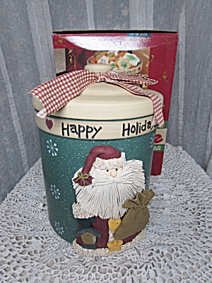 Santa Christmas Cookie Jar Stoneware Mint In Box