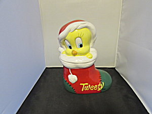 Tweety Bird Santa Hat Christmas Cookie Jar Warner Bros