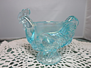 Imperial Glass Rooster Carnival Glass Iridescent Blue Egg Cup