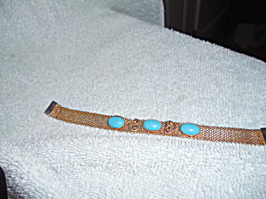 Gold Mesh Bracelet Turquoise Stones