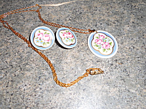 Necklace Earrings Set Hand Painted Porcelain