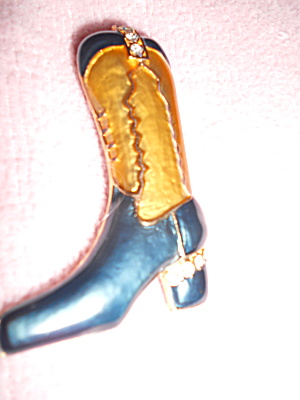 Cowgirl Boot Pin Enameled With Rhinestones