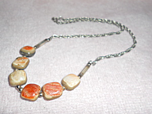 Vintage Tumble Gem Stone Necklace Silver Tone
