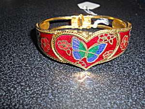 Vintage Hinged Bracelet Heart Butterfly