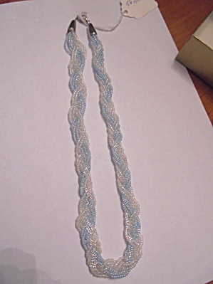 Beaded Necklace Blue And White Woven Strands