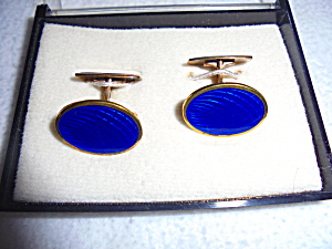 Blue Psychedelic Cuff Links Gold Tone Boxed