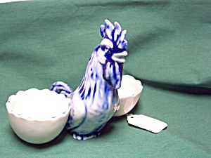 Rooster Egg Cup Double Egg Holder Blue White