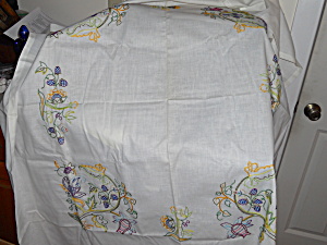 Linen Floral Crewel Embroidered Tablecloth