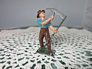 Vintage Made In France Lead Farmer Sharpening Scythe Toy Figurine