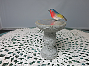 Miniature Dollhouse Wooden Bird Bath With Bird Fairy Garden B