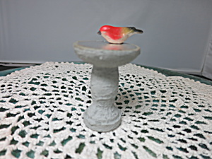 Miniature Dollhouse Wooden Bird Bath With Bird Fairy Garden A
