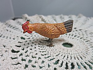 Vintage Miniature Rooster Figurine Plastic With Copper Legs