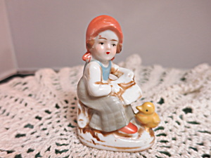Vintage Girl Reading Book With Duck Made In Japan Figurine