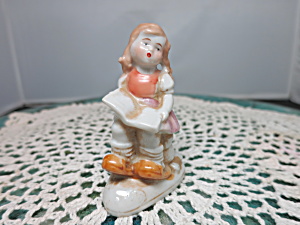 Girl Reading Book Made In Japan Figurine With Piggy Tails