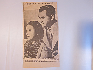 Fibber Mcgee And Molly Newspaper Article Circa 1941