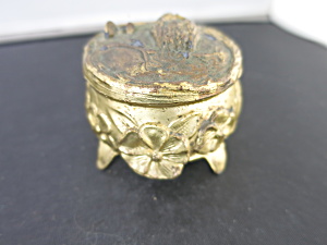 Vintage Gold Ring Casket Box Owl Floral Footed