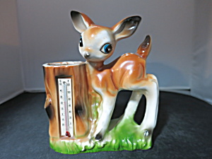 Vintage Bambi Vase With Thermometer Made In Japan Paper Label