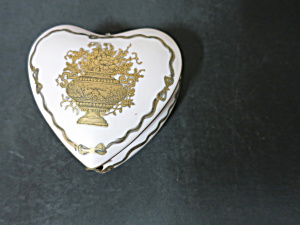 Art Deco Pink Heart Shaped Trinket Box Hinged Hand Painted Bisque