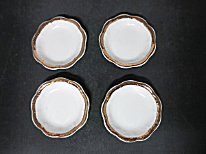 Antique China Butter Pats Ruffled Gold Trim Rims Set Of Four