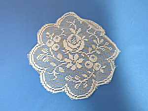Antique Hand Tatted Coaster With A Rose Floral Pattern