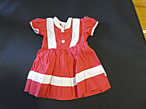 Vintage Doll Dress Red White Stripped Cotton Needs Restoration