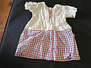 Vintage Doll Dress White Embroidered Top And Plaid Red Blue White