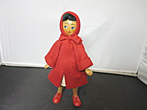 Red Riding Hood Wooden Doll Red Felt Outfit Poland
