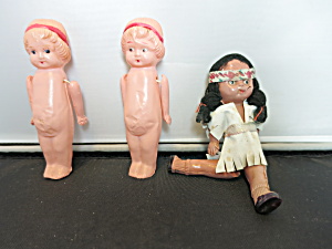 Celluloid Doll Lot Of Three Doll House Dolls Japan