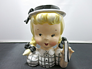 Vintage Napco Head Vase Pigtail Blonde Girl Lady Gray Dress