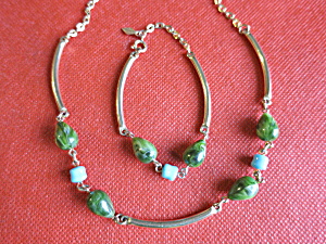 Sarah Coventry Necklace And Bracelet Set Jade Turquoise