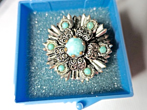 Turquoise Pin Punched Metal Vintage 1970s