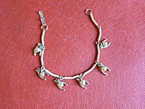 Wishbone Pearl Charm Bracelet Snake Links Vintage
