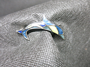 Dolphin Pin Silver Tone Enamel Inlay