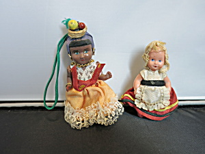 Vintage Hard Plastic Doll 1950s Pair 3 And 4 Inch Dolls