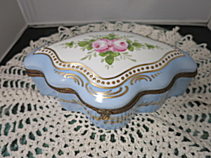 Antique Hand Painted Rose Motif Trinket Jewelry Box Shell Shaped