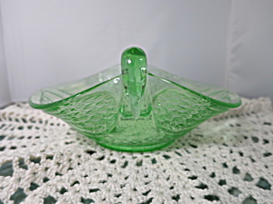 Fenton Art Glass Green Swan Dish