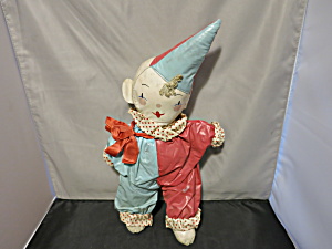 Vintage Stuffed Oil Cloth Clown Doll 1940s 16 Inch