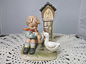 Boy Playing Horn For Goose Erick Steuffer Figurine