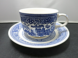 Vintage Blue Willow Blue & White Tea Cup And Saucer