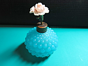 Blue Hobnail Glass Perfume Bottle Floral Top