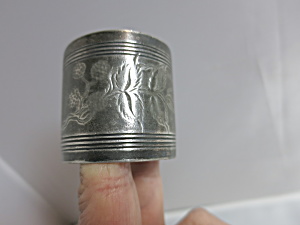 Victorian Etched Silver Napkin Ring Thistle Flower Vine
