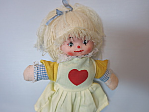 Clown Face Mop Hair Doll With Heart 8 3/4 Inch