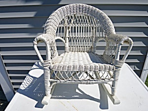 Vintage White Wicker Rocking Chair Rocker For Child Or Doll