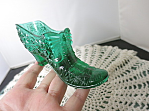 Fenton Emerald Green Slipper Shoe Bow Button And Daisy Pattern