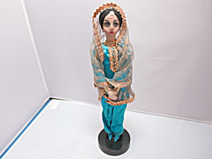 Vintage India Cloth Doll Wearing Punjabi Suit And Veil Blue 10 In