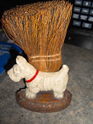 Scottie Dog Whisk Broom Brush Holder Wood