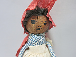 Vintage African Folk Art Doll Nut Head Clothespin Body 6 Inch