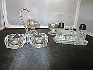 Salt Cellar Footed Tray Lot Of Four Pressed & Crystal