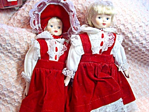Porcelain Dolls Twins In Red