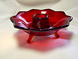 Fenton Lotus Ruby Red Glass Candlestick